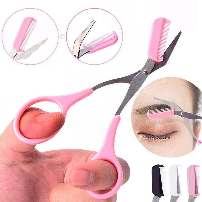 Eyebrow Scissors with Comb Stainless Steel Makeup Trimmer Beauty Tool 3 Colours-2