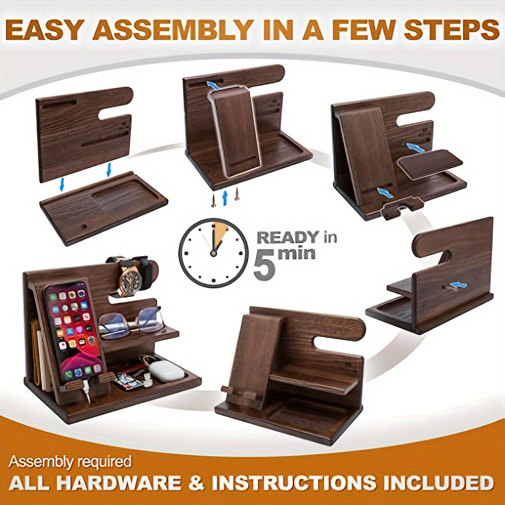 Wooden Phone & Watch Holder, Key & Wallet Organizer-1