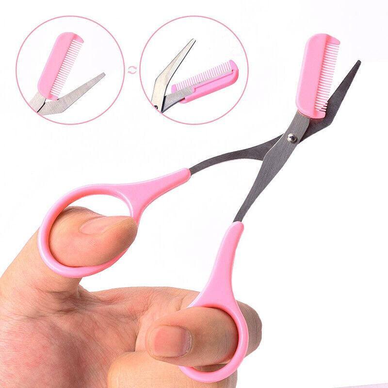 Eyebrow Scissors with Comb Stainless Steel Makeup Trimmer Beauty Tool 3 Colours-4