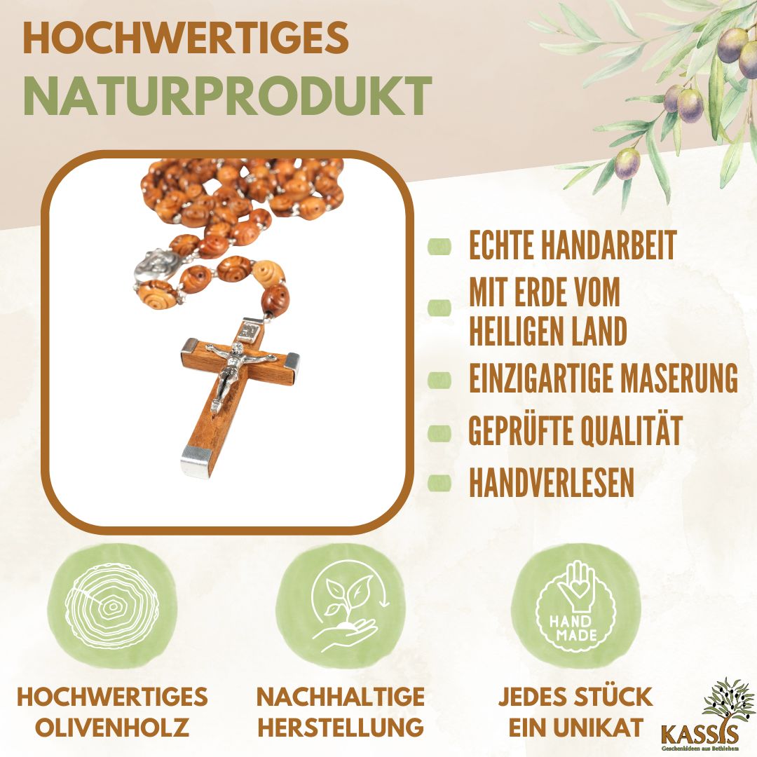 Rosenkranz mit dekorierten Perlen aus Olivenholz-1