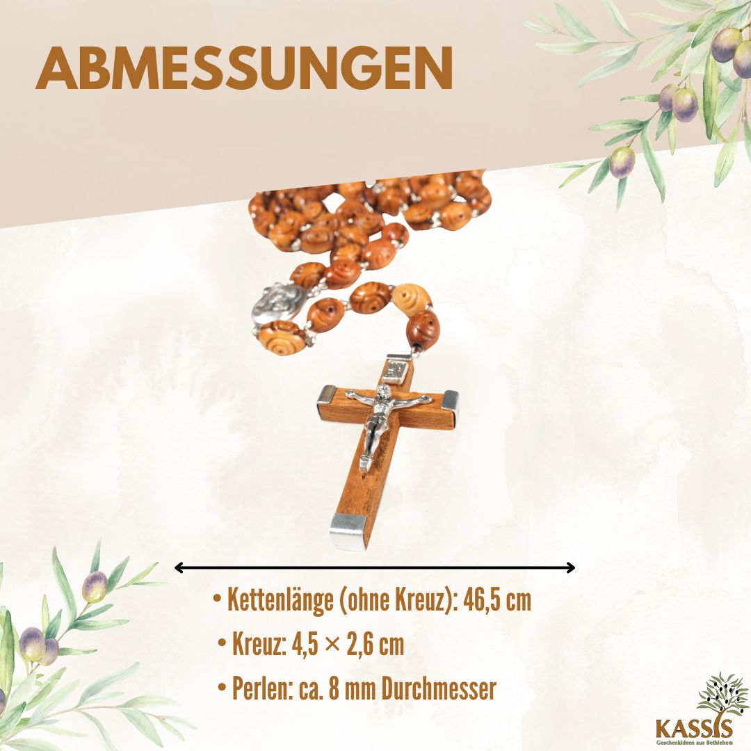 Rosenkranz mit dekorierten Perlen aus Olivenholz-2