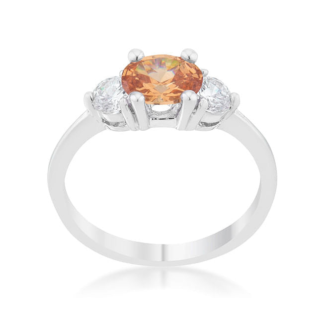 Miranna 1.2ct Champagne CZ Rhodium Classic Oval Ring-1
