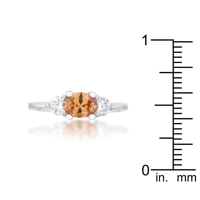 Miranna 1.2ct Champagne CZ Rhodium Classic Oval Ring-3