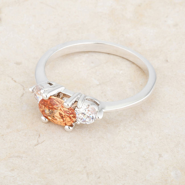 Miranna 1.2ct Champagne CZ Rhodium Classic Oval Ring-2