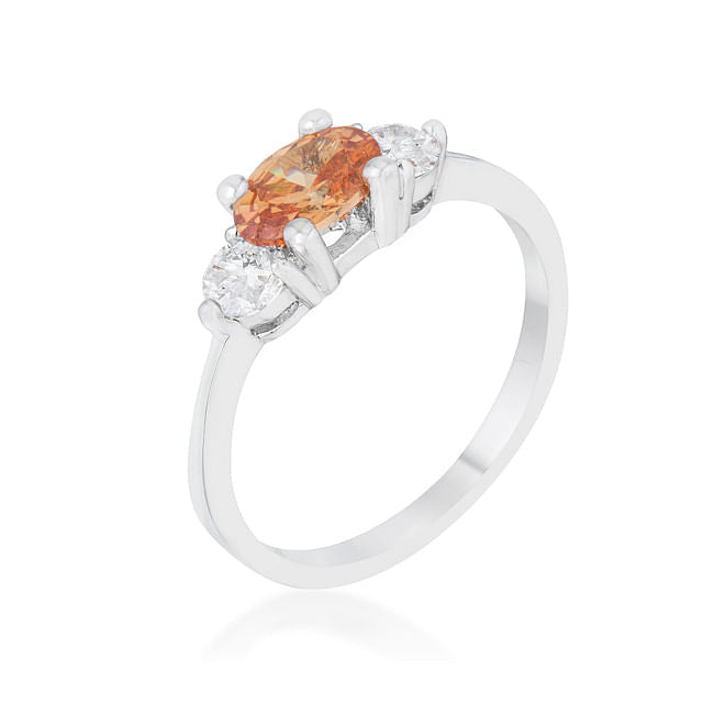 Miranna 1.2ct Champagne CZ Rhodium Classic Oval Ring-0