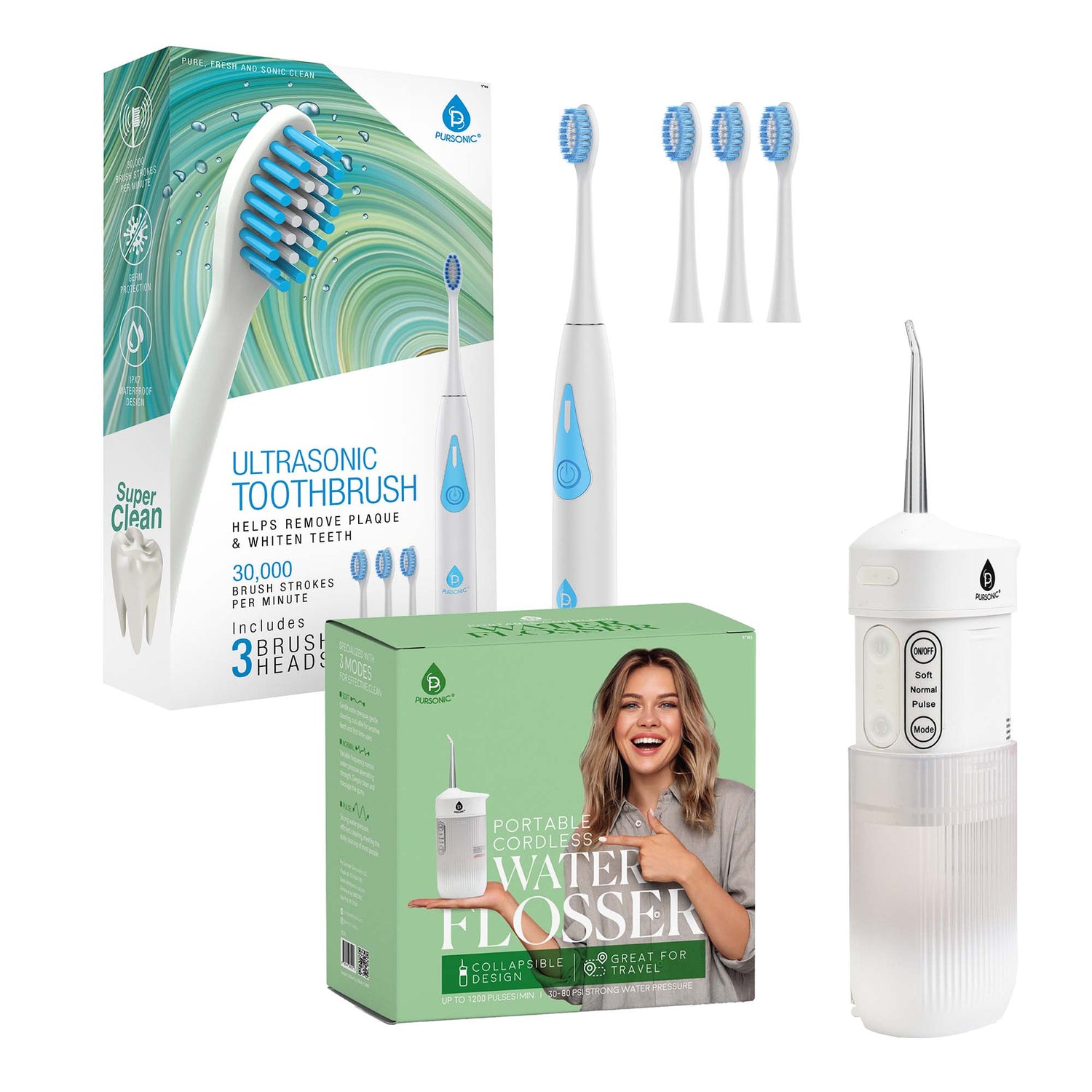 Ultimate Smile Care Duo: Triple-Head Tooth Wizard & Travel-Ready Water Flosser-0