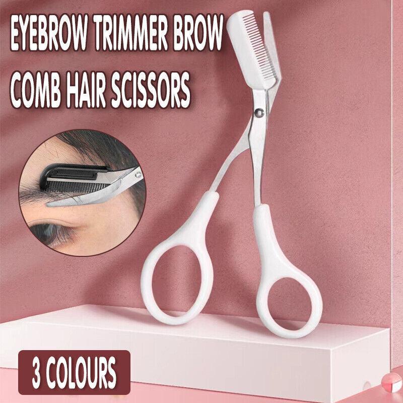 Eyebrow Scissors with Comb Stainless Steel Makeup Trimmer Beauty Tool 3 Colours-0